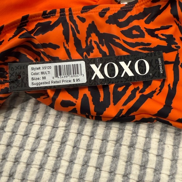 NWT XOXO Wild Side Strappy Cutout Orange and Black Patterned Swimsuit M - Picture 9 of 10